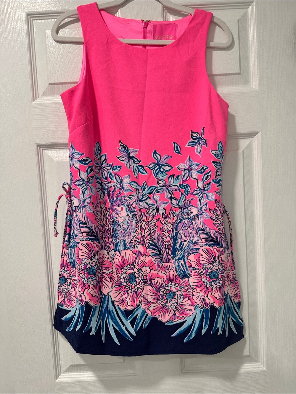 Lilly Pulitzer Hot Pink Floral Shift Dress with Navy Trim